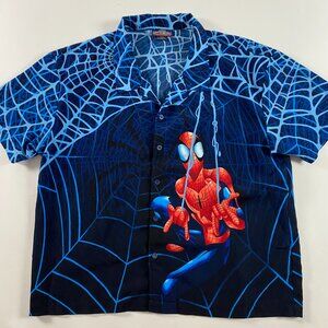 Vintage 2002 Spiderman Movie Promo Shirt Mens XL All Over Print Button Up Marvel